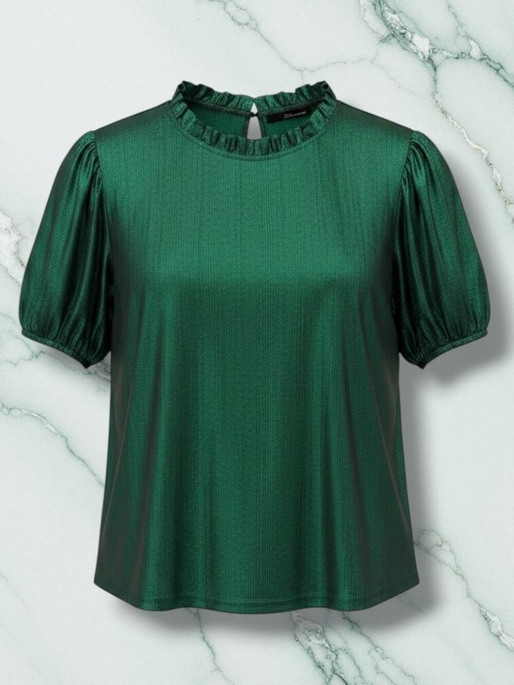 Nanette Lepore Green Metallic Ruffle Top L NWT